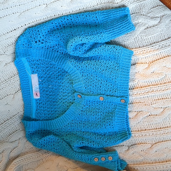 NWOT Free People Beach Blue Cropped Knit Cardigan - Picture 4 of 7